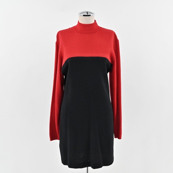 St. John Dresses & Skirts - Vtg 80s ST‎ JOHN Dress Size 8 Santana Knit Colorblock Red Black Mock Neck Shift